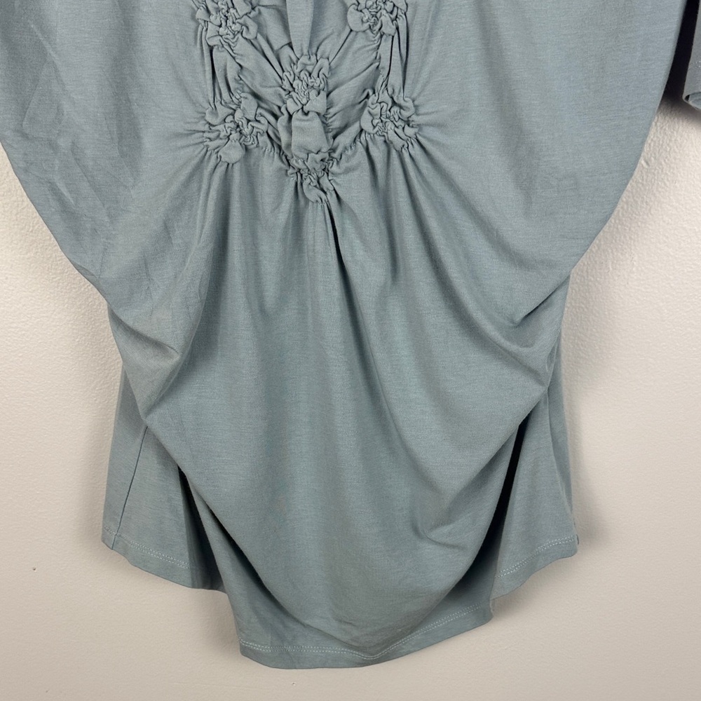 Soft Surroundings Cotton Blend Slate Blue Fitted V-neck Ruched Detail Med Top - Picture 6 of 8